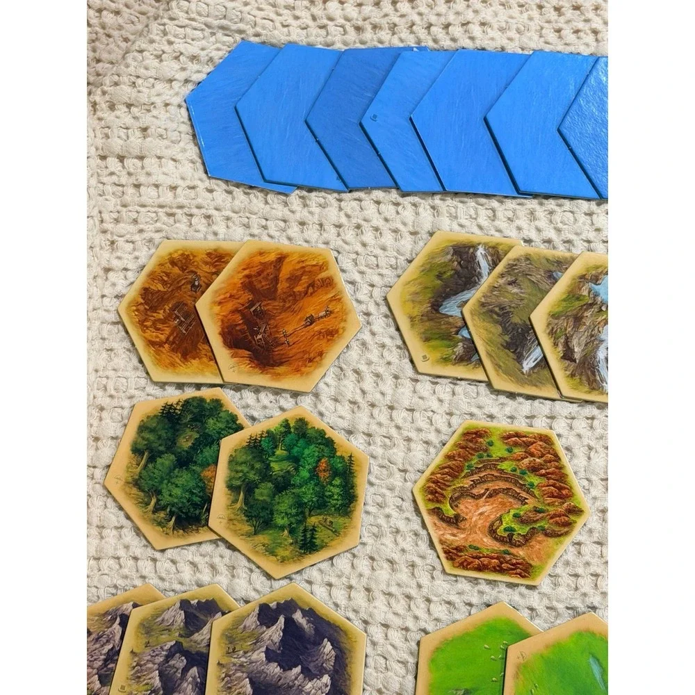 Settlers of Catan Rellacement Pieces- 34 various terrain hex pieces